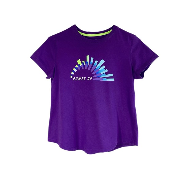 Xersion Girl’s Short Sleeve Power Up Graphic Purple Tee - Picture 1 of 5